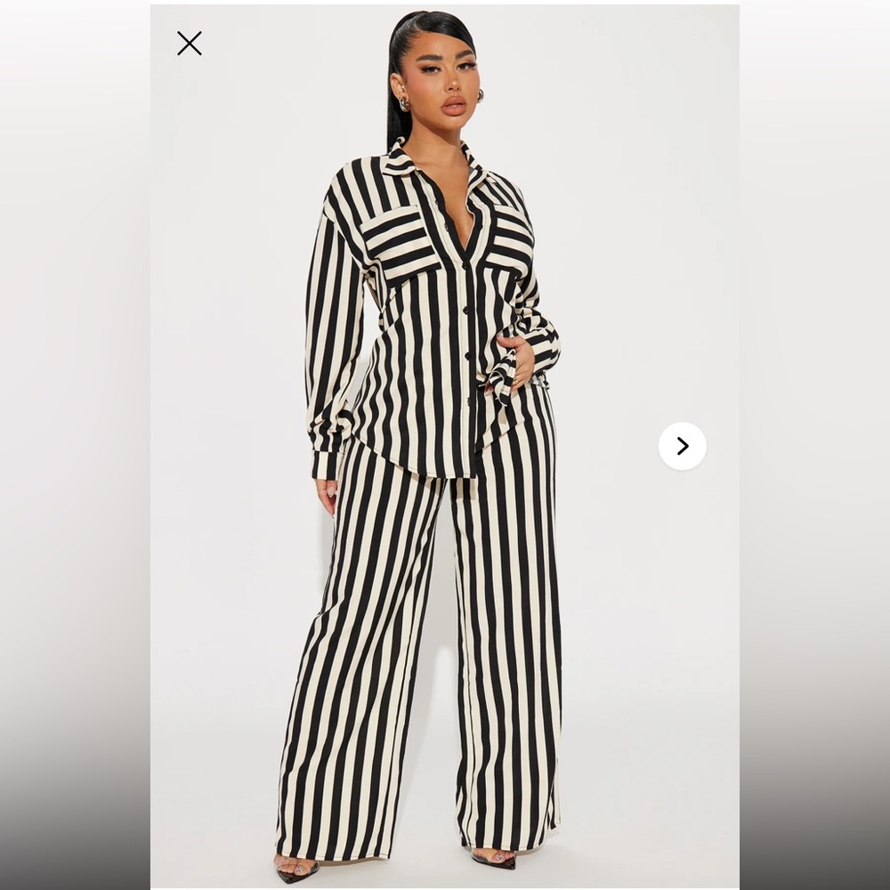 Fashion Nova Black and White Striped Button Down Shirt